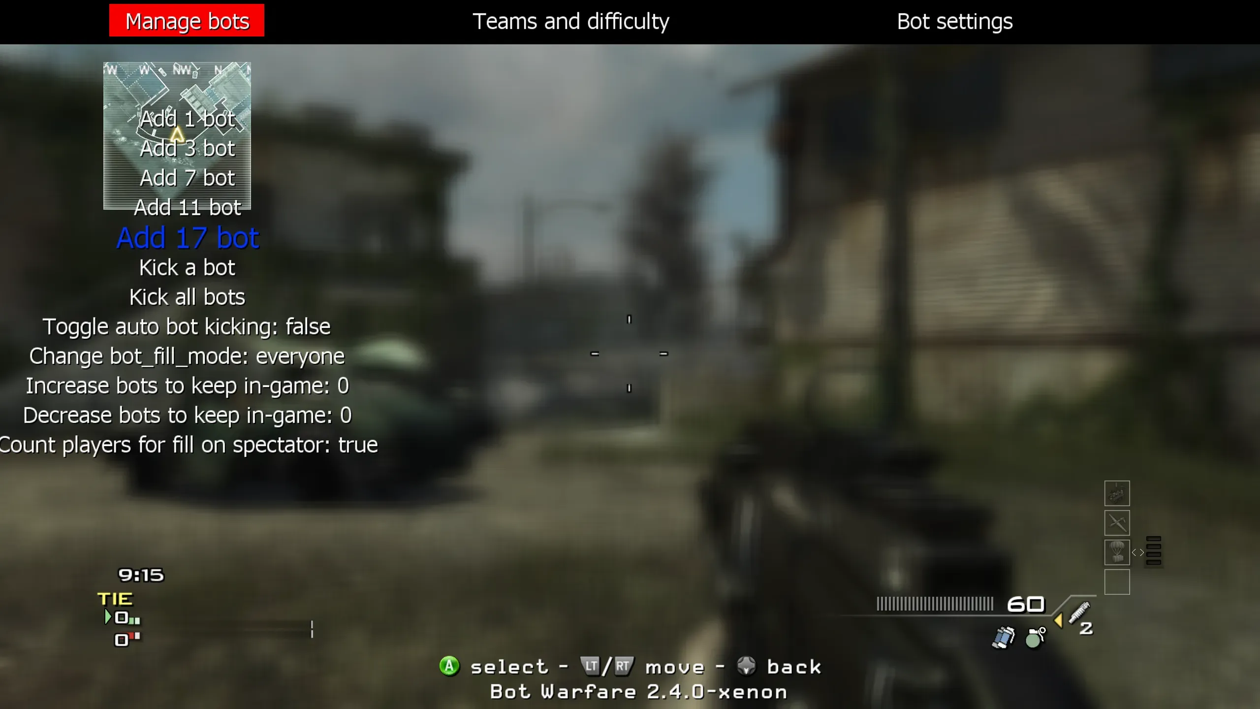 Bot Warfare ingame menu